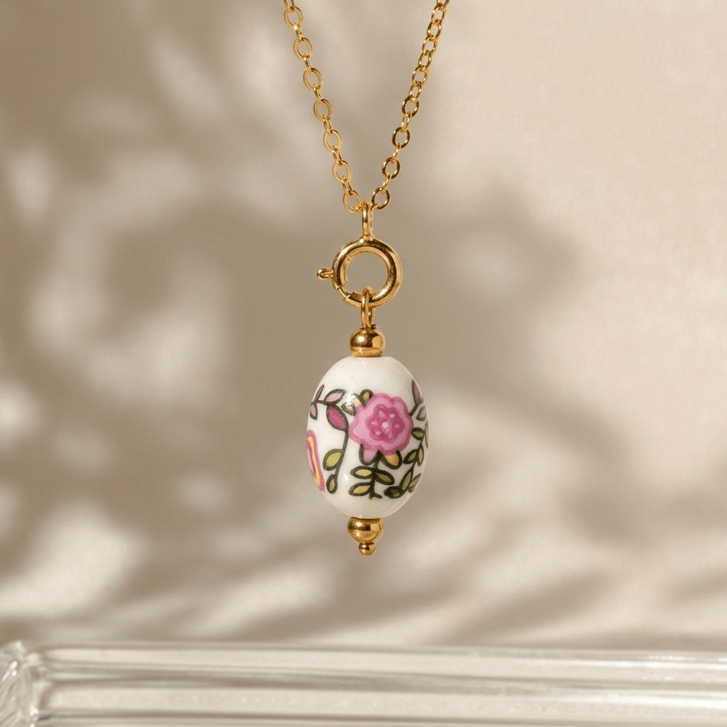 The Hand-Painted Porcelain Charm - Foramour Jewels - 18K Gold Plated - Sweat, water proof