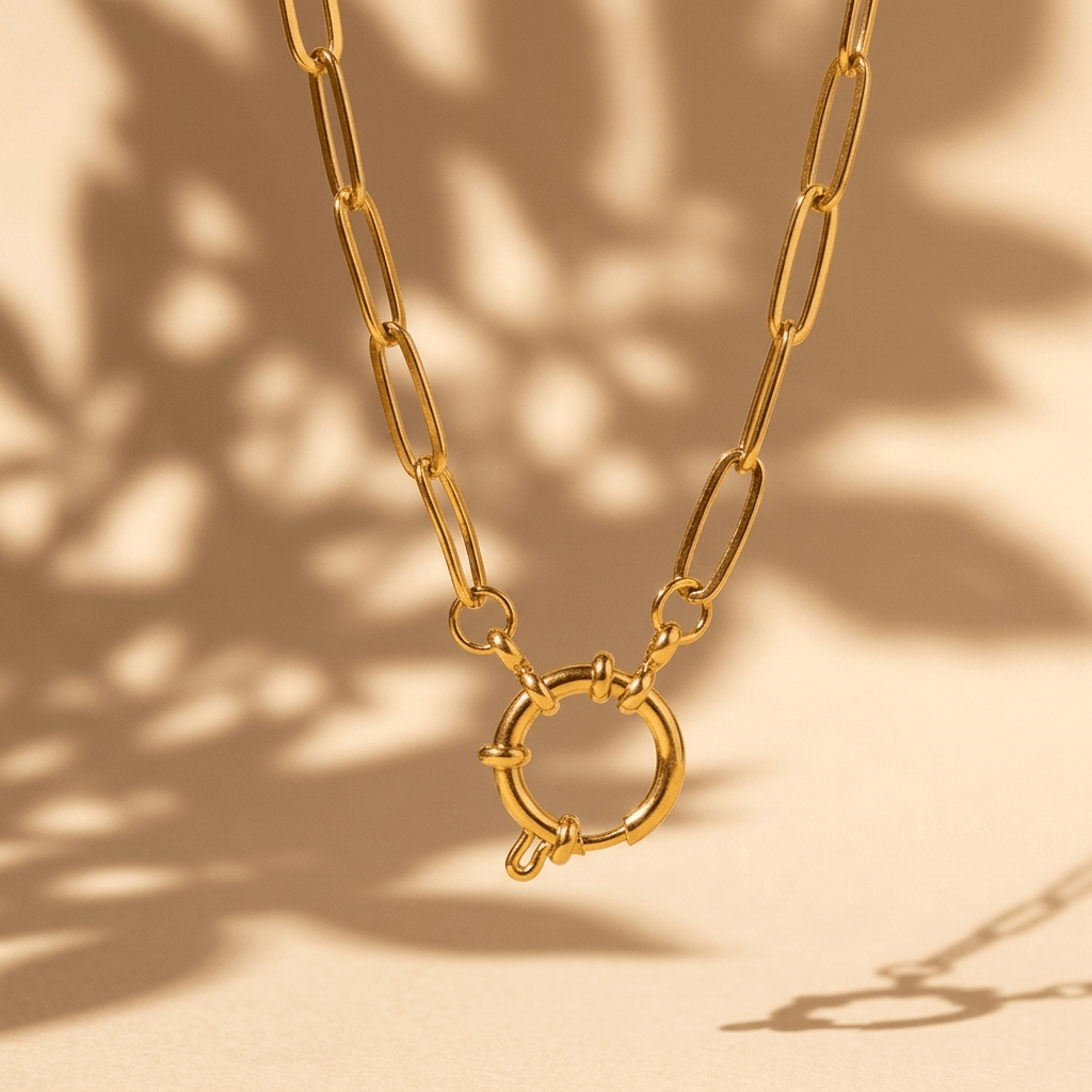 The Marine Clasp Paperclip Chain Charm Necklace - Foramour Jewels - 18K Gold Plated - Sweat, water proof