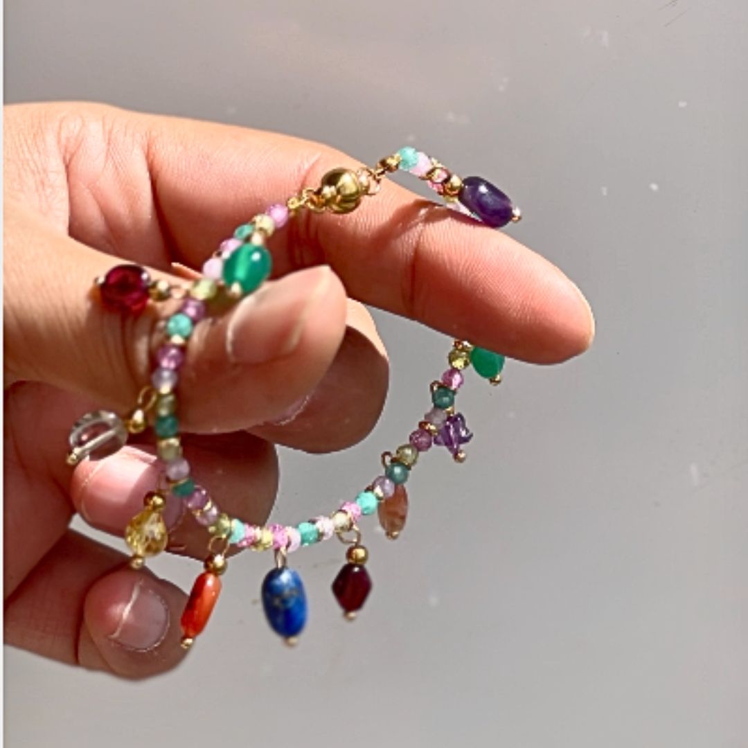 The Multi-Gemstone Charm Bracelet - Foramour Jewels - 18K Gold Plated - Sweat, water proof