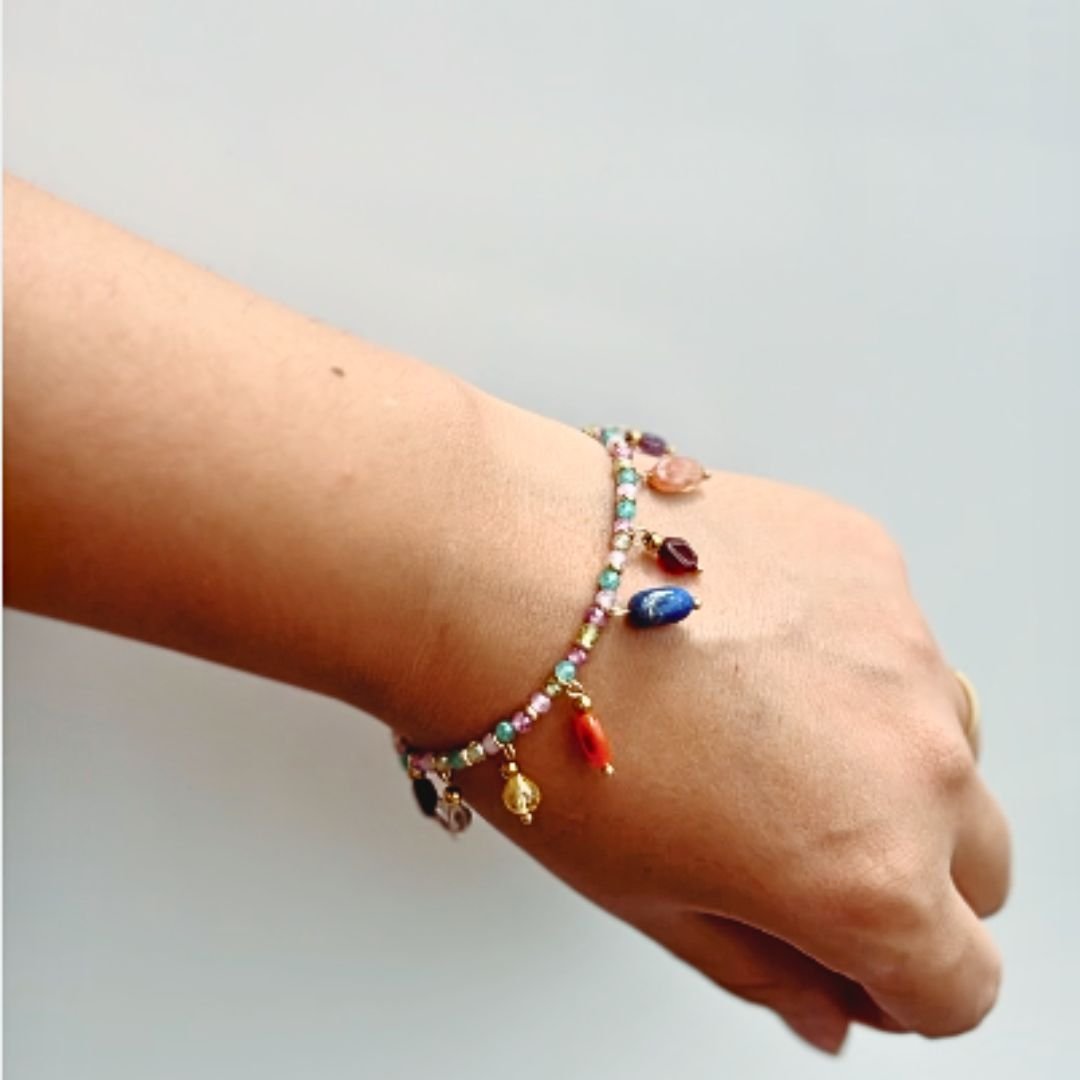 The Multi-Gemstone Charm Bracelet - Foramour Jewels - 18K Gold Plated - Sweat, water proof