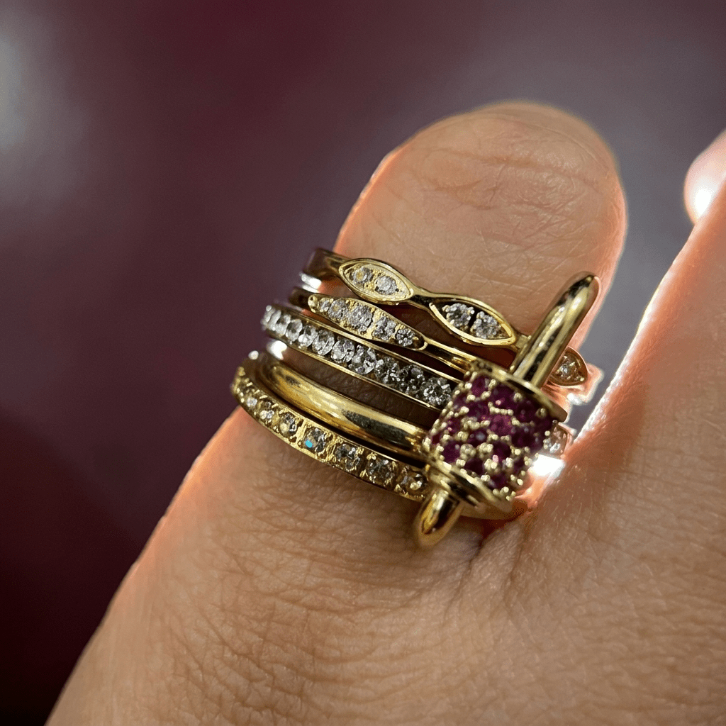 The Ruby Rose Stack Rings - Foramour Jewels - 18K Gold Plated - Sweat, water proof