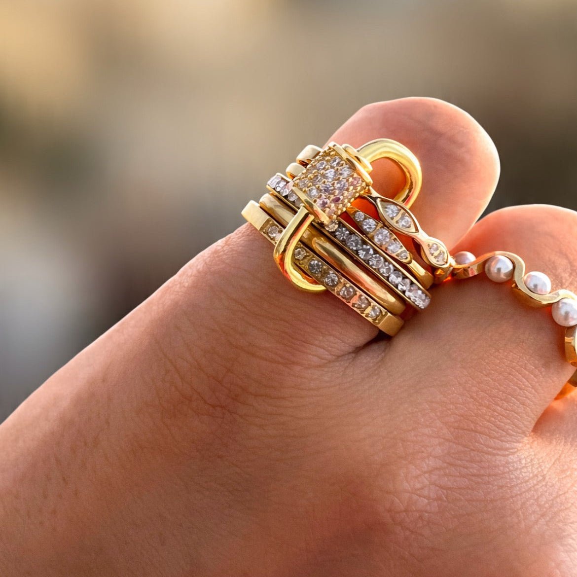 The Ruby Rose Stack Rings - Foramour Jewels - 18K Gold Plated - Sweat, water proof