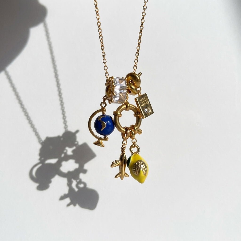Travel Charm Globe Necklace - Foramour Jewels - 18K Gold Plated - Sweat, water proof