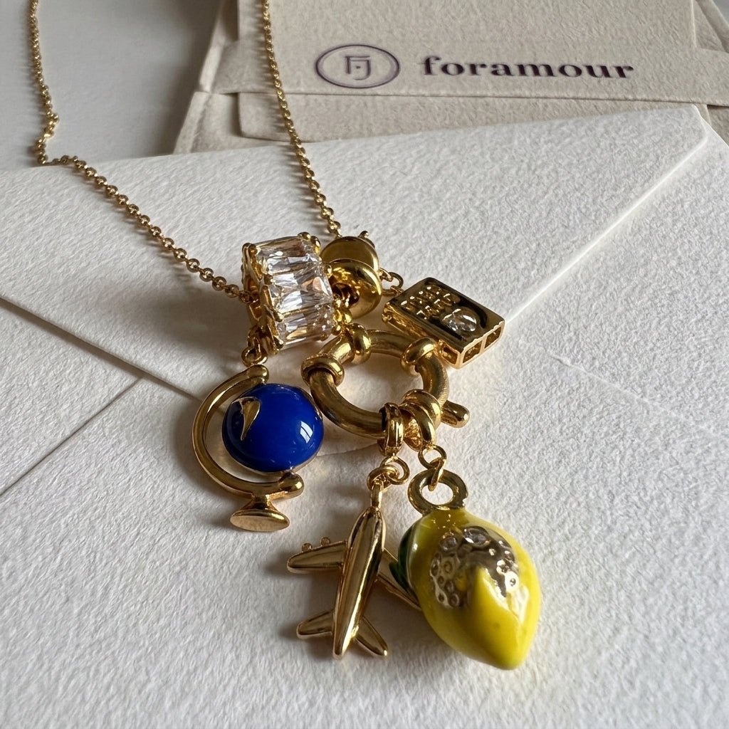 Travel Charm Globe Necklace - Foramour Jewels - 18K Gold Plated - Sweat, water proof