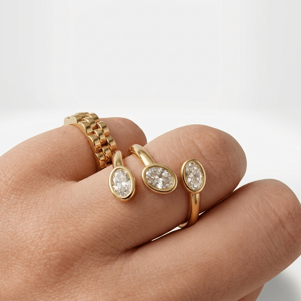 Triple Oval Bezel Wrap Ring - Foramour Jewels - 18K Gold Plated - Sweat, water proof