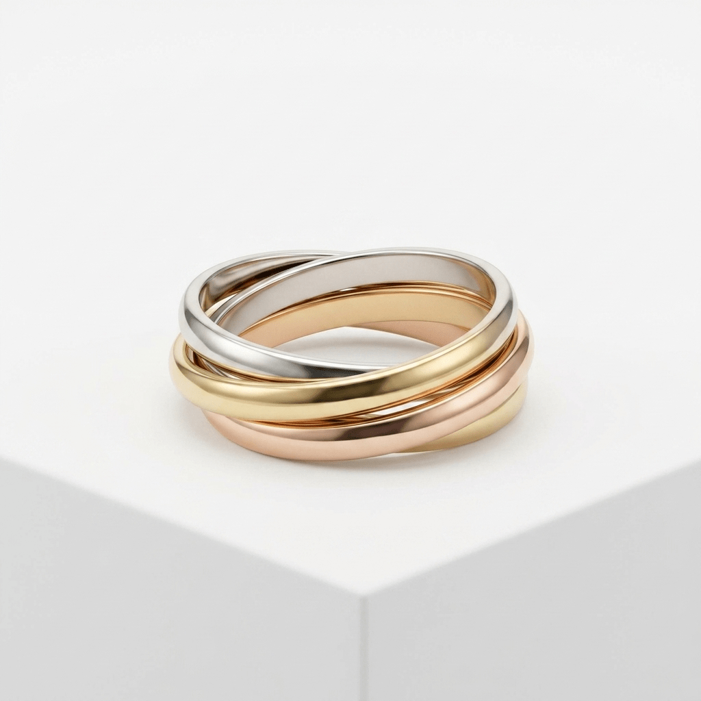 Triple-Tone Interlocking Trinity Ring - Foramour Jewels - 18K Gold Plated - Sweat, water proof