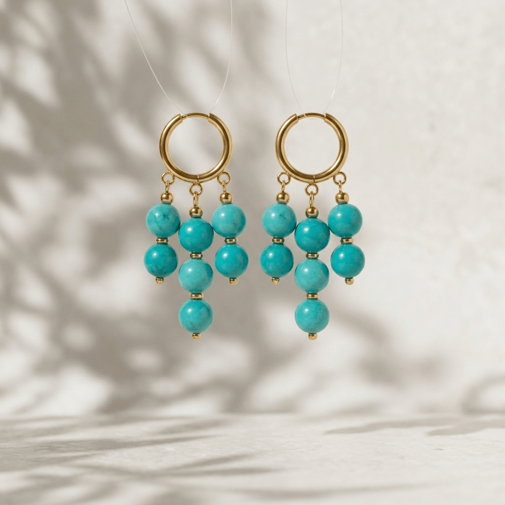 Turquoise Chandelier Hoops - Foramour Jewels - 18K Gold Plated - Sweat, water proof