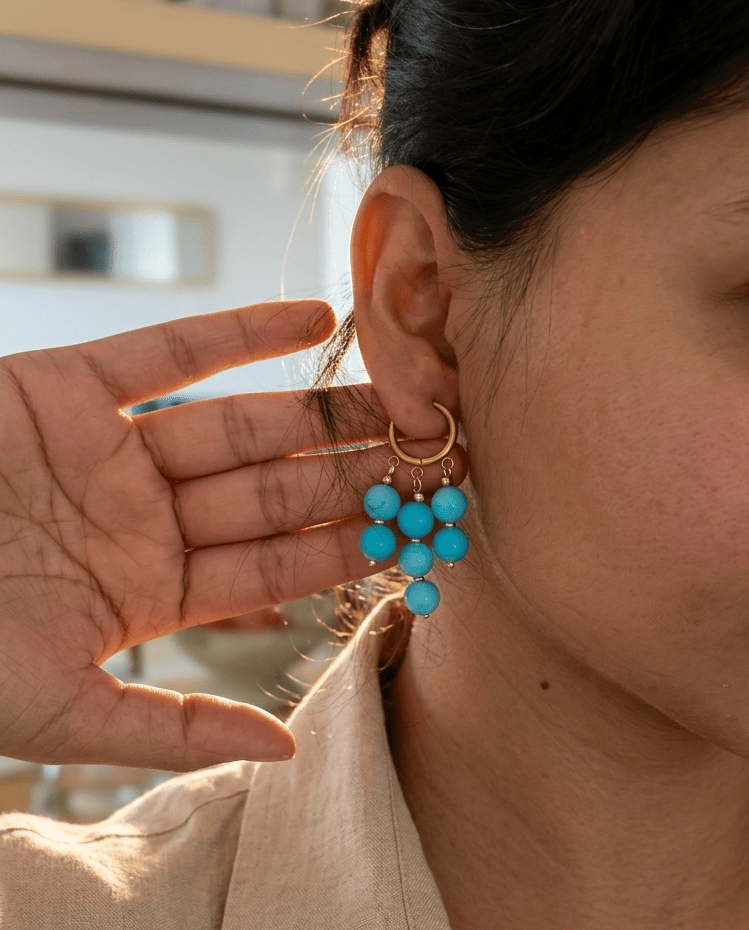 Turquoise Chandelier Hoops - Foramour Jewels - 18K Gold Plated - Sweat, water proof