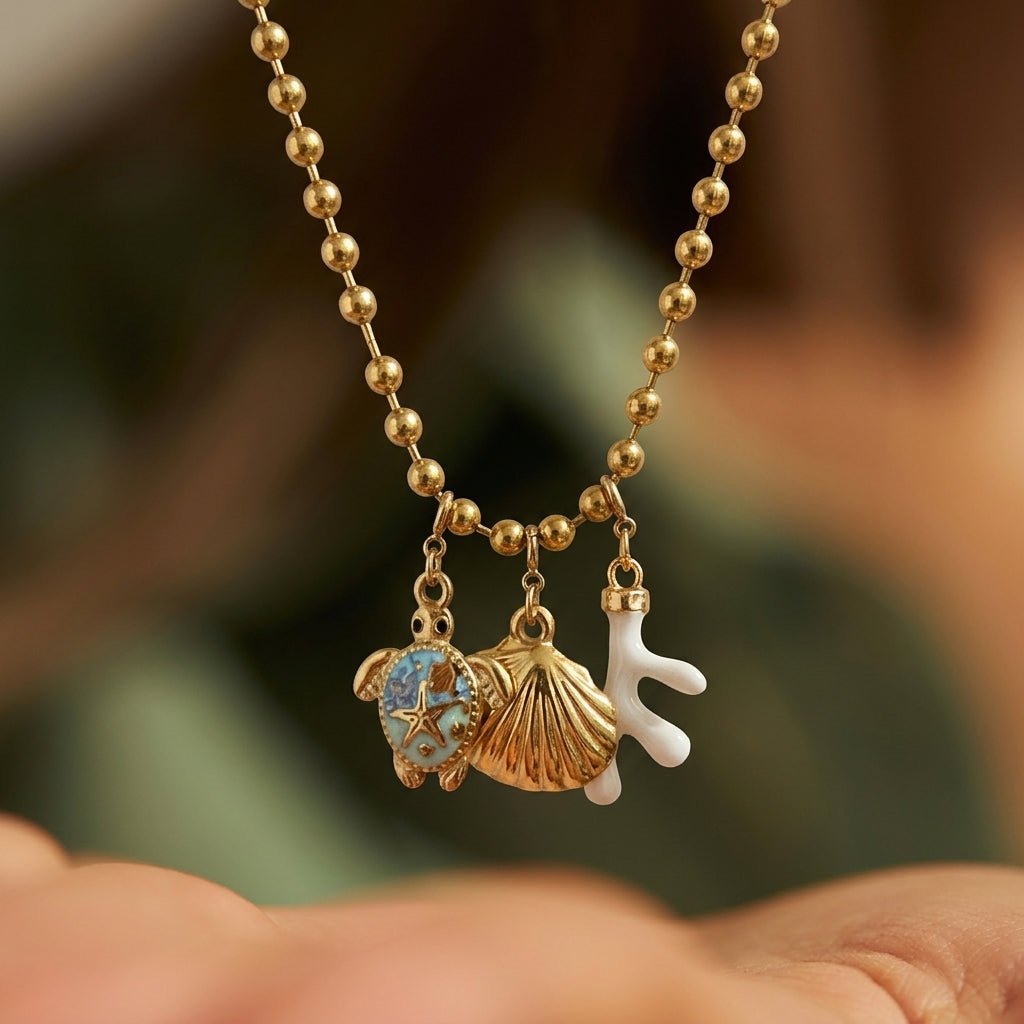 Turtle Shell Coral Necklace - Foramour Jewels - 18K Gold Plated - Sweat, water proof
