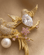 Twin Birds - Brooch | Lapel Pin - Foramour Jewels - 18K Gold Plated - Sweat, water proof