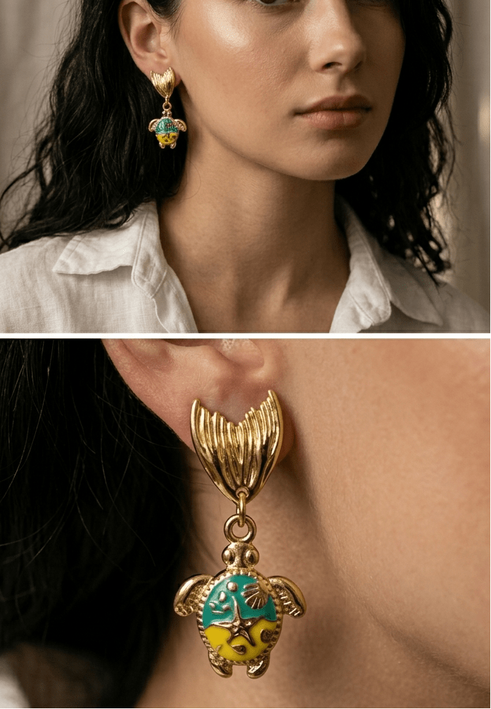 Two Turtles Earrings - Foramour Jewels - 18K Gold Plated - Sweat, water proof