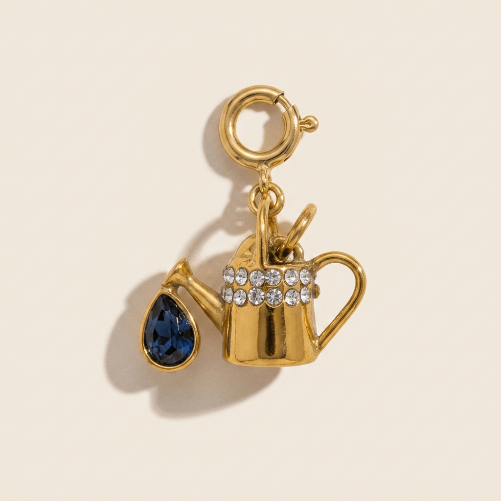 Watering Can Charm with Blue Drop - Foramour Jewels - 18K Gold Plated - Sweat, water proof