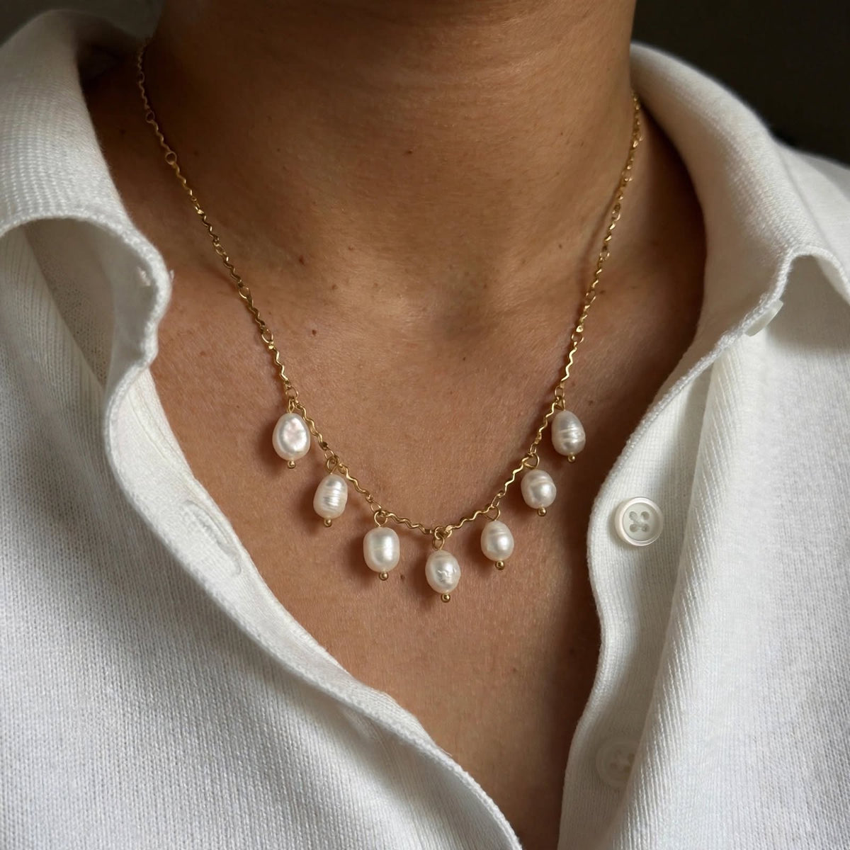 Wave Chain Multi-Pearl Necklace Set - Foramour Jewels - Gold PVD designer jewellery & charms