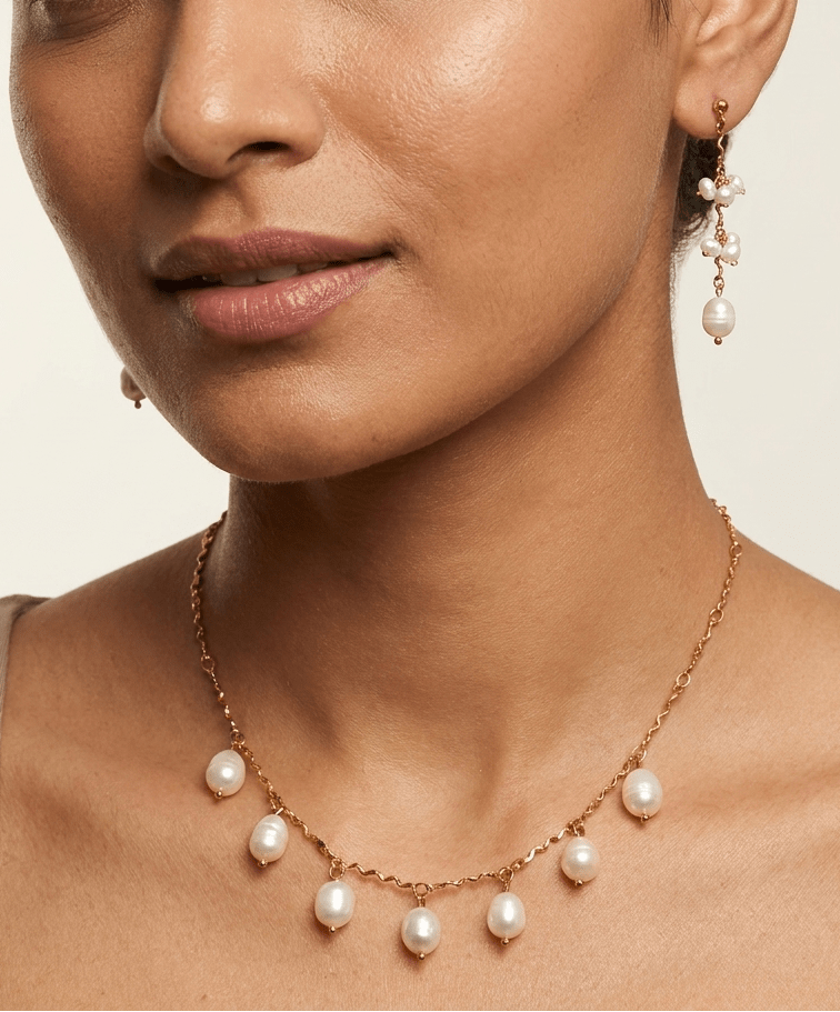 Wave chain Multi-Pearl Necklace Set - Foramour Jewels - 18K Gold Plated - Sweat, water proof