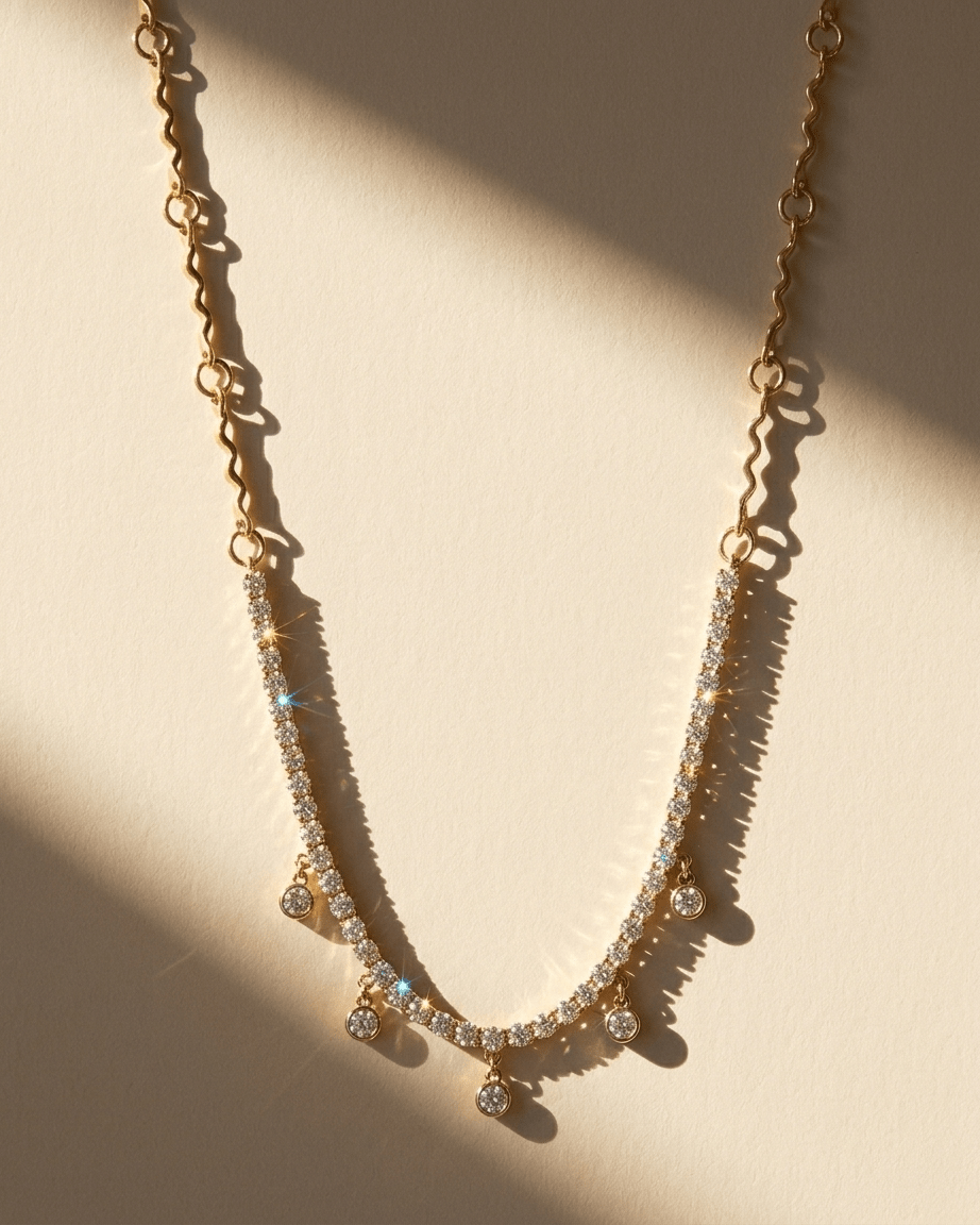 Wave Chain Zircon Necklace - Foramour Jewels - 18K Gold Plated - Sweat, water proof