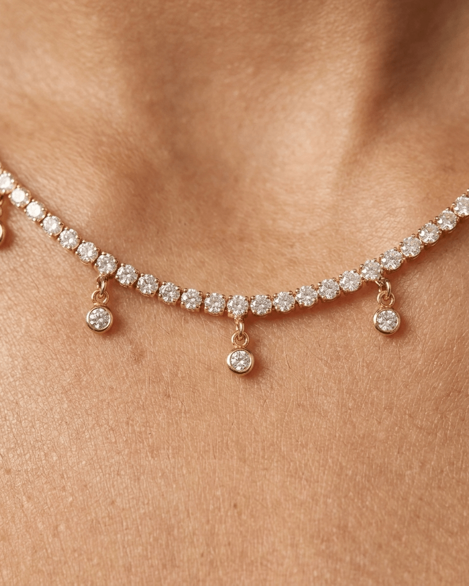 Wave Chain Zircon Necklace - Foramour Jewels - 18K Gold Plated - Sweat, water proof