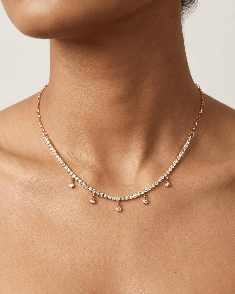 Wave Chain Zircon Necklace - Foramour Jewels - 18K Gold Plated - Sweat, water proof